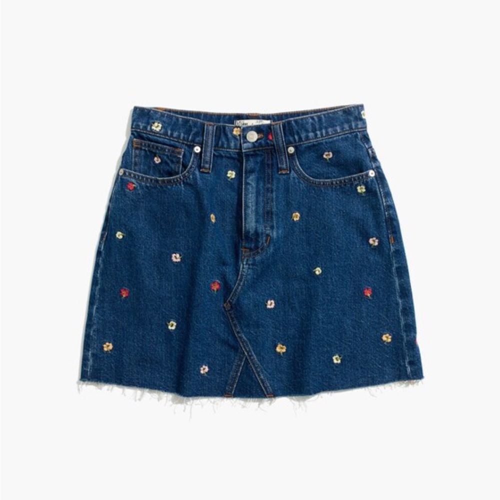 Madewell Rigid Denim Confetti Floral Embroidered Mini Skirt